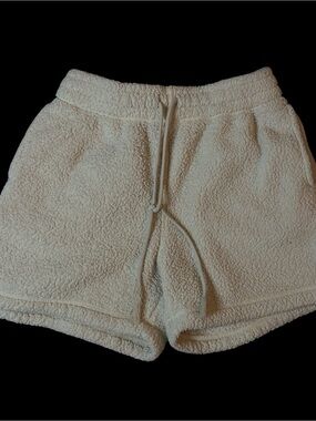 Cozy Fuzzy Medium 28x14 High-Waist Drawstring Shorts - Cream